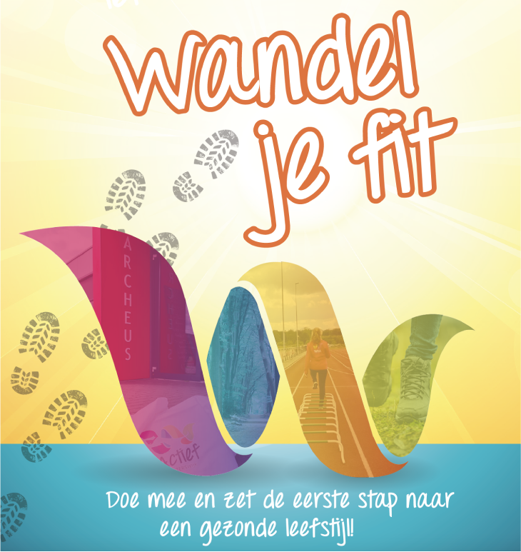 Afbeelding met logo Actief Winterswijk en de tekst Wandel je fit op kleurrijke achtergond.